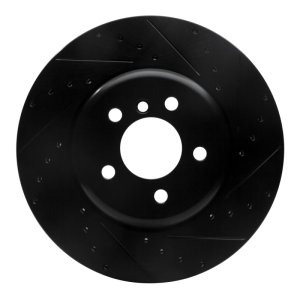 BMW ActiveHybrid 5 Brake Rotor (1) - Front Right - R1 Concepts - Drilled & Slotted - Black - `11-`19